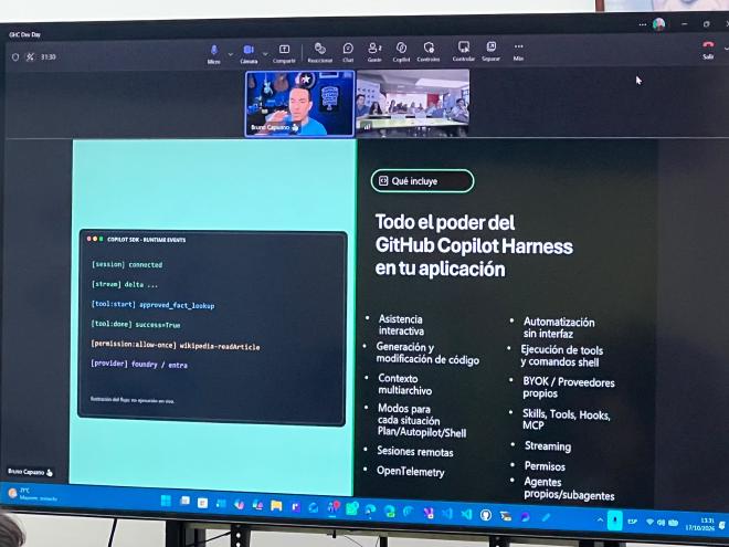 Presentación remota de Bruno Capuano sobre Copilot SDK y el runtime de GitHub Copilot